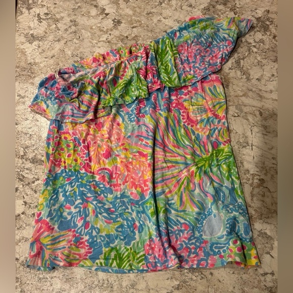 Lilly Pulitzer Women’s One Shoulder Ruffle Top Short Sleeve Multicolor Medium - Picture 3 of 10
